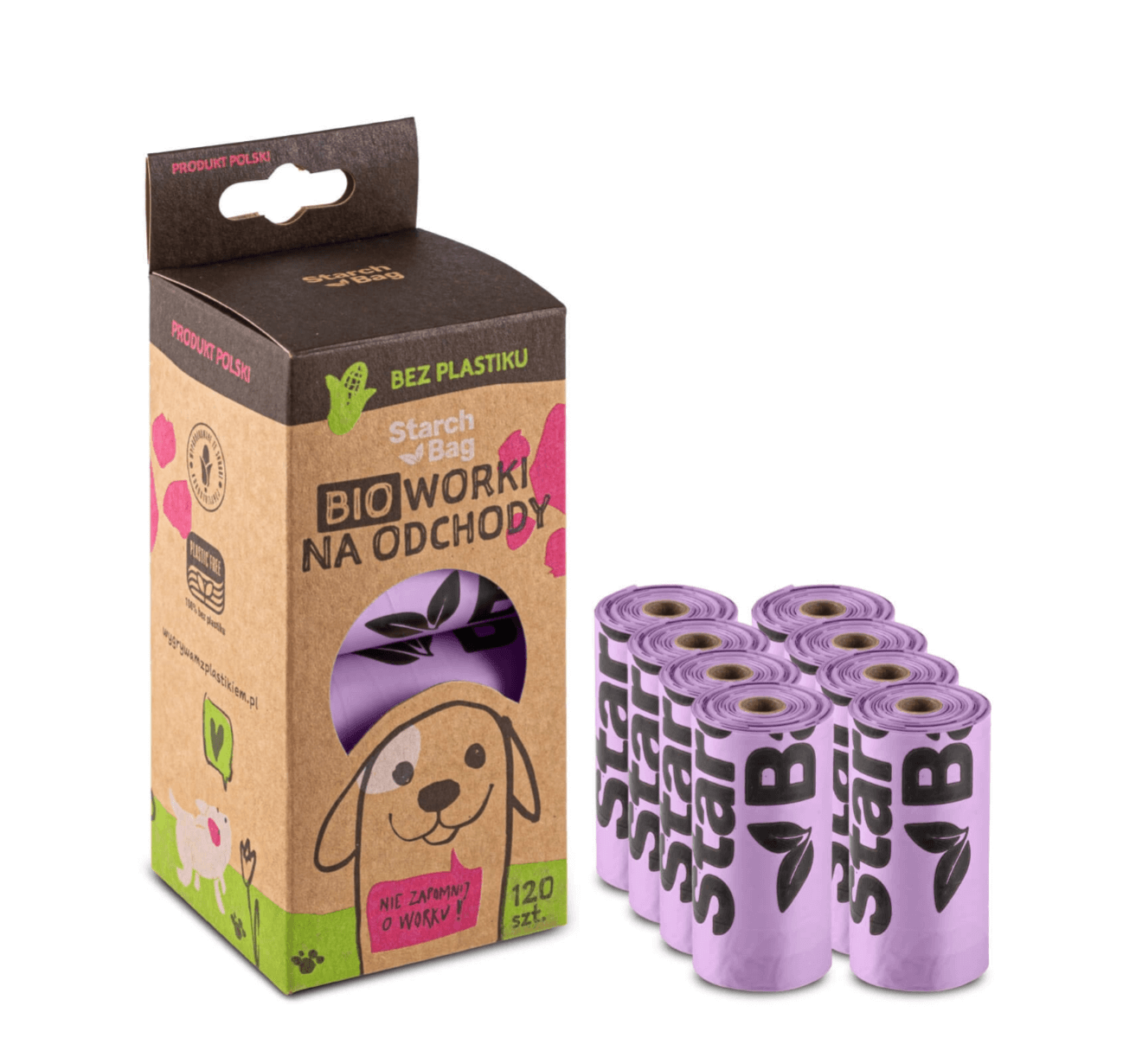 BIOworki STARCHBAG dla Kota Kompostowalne 120 szt. – Liliowe