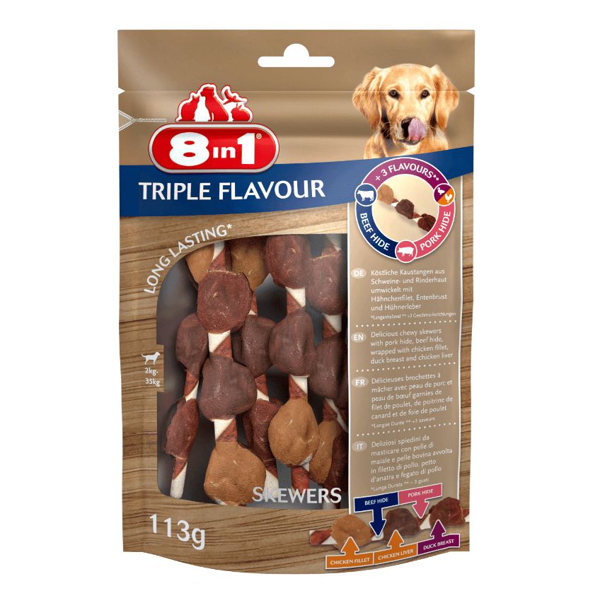 8in1 Triple Flavour – Szaszłyki mięsne dla psa, 6 szt.