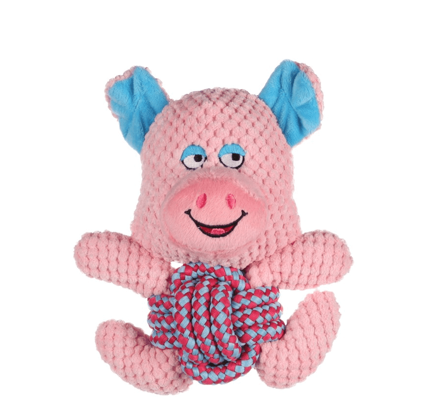 Flamingo Farmi świnka z liną – pluszowa zabawka dla psa