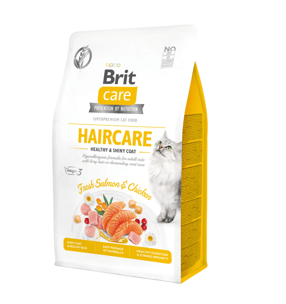 Brit Care Cat Haircare – łosoś i kurczak, lśniąca sierść bez zbóż