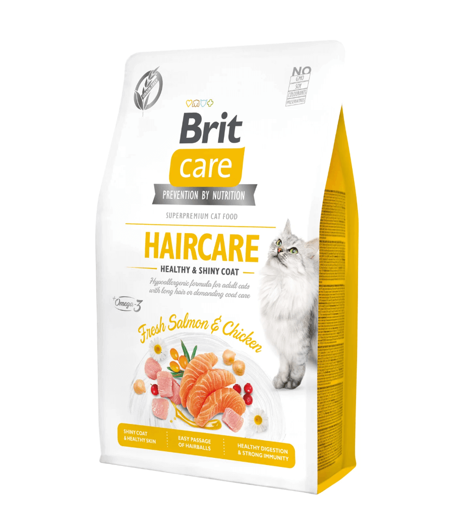 Brit Care Cat Haircare – łosoś i kurczak, lśniąca sierść bez zbóż