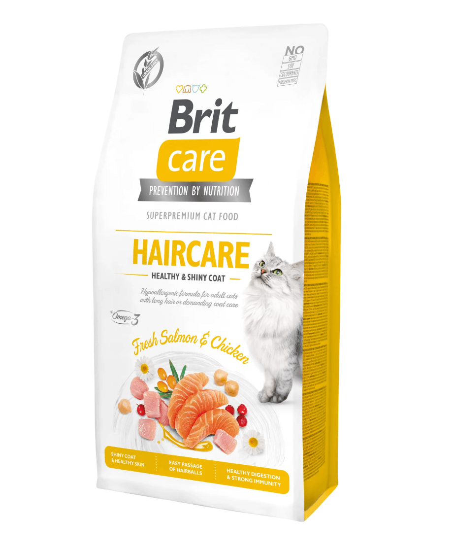 Brit Care Cat Haircare – łosoś i kurczak, lśniąca sierść bez zbóż