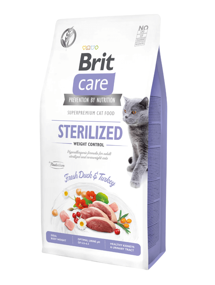 Brit Care Cat Sterilized – kaczka i indyk, kontrola wagi i zdrowy mocz