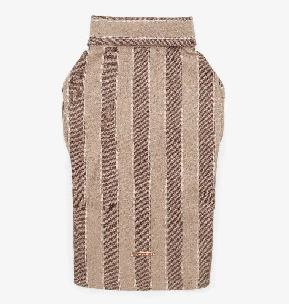 Koszula w paski dla psa – 100% bawełna, ręczne szycie w kolorze beżowym