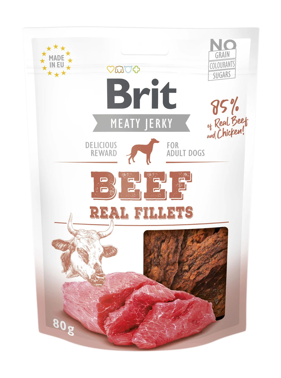 Brit Jerky Beef & Chicken – 85% mięsa dla dorosłych psów 85g