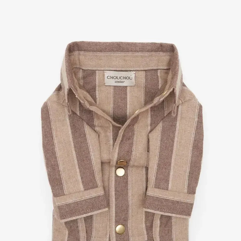 Koszula w paski dla psa – 100% bawełna, ręczne szycie w kolorze beżowym