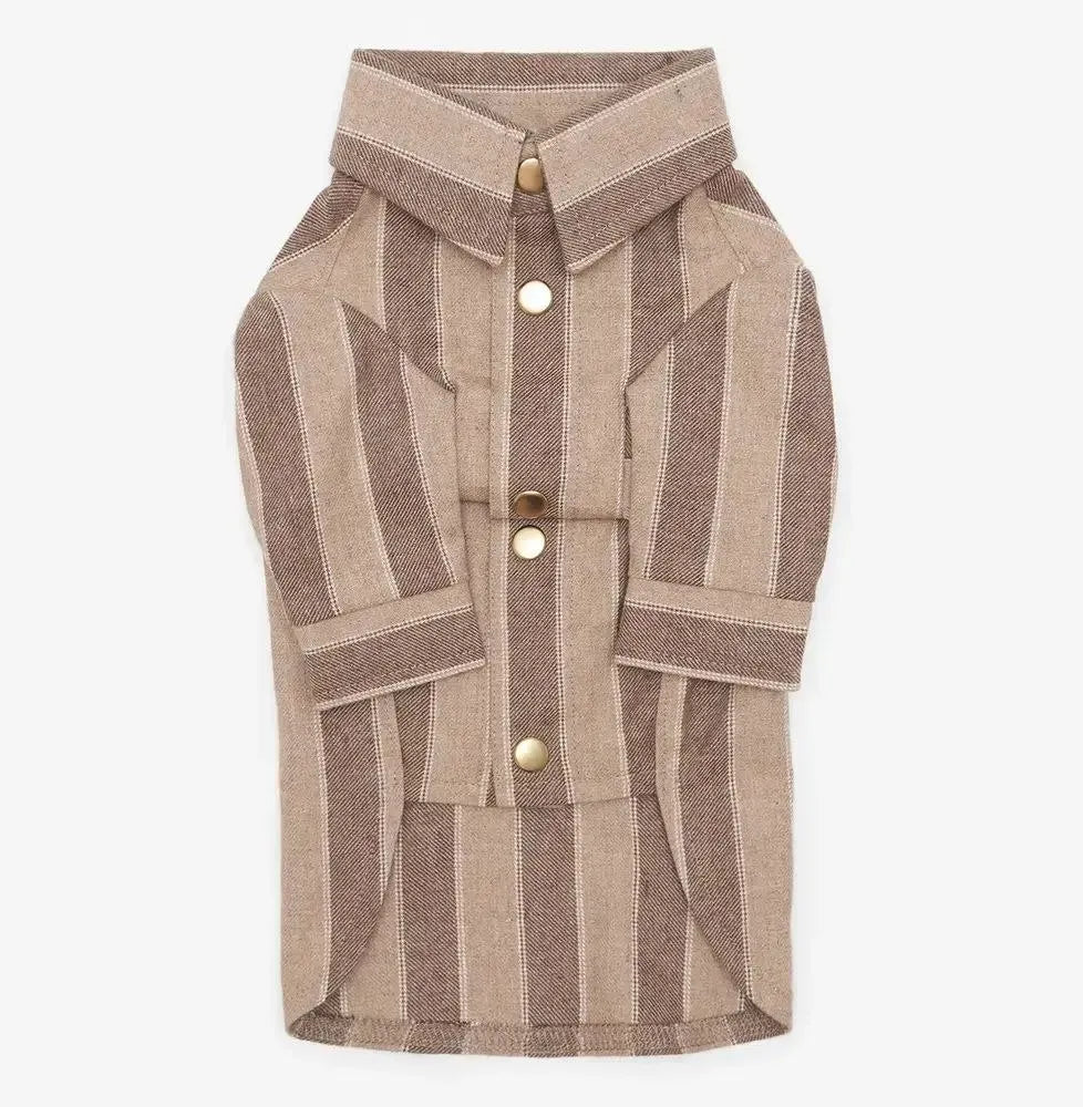 Koszula w paski dla psa – 100% bawełna, ręczne szycie w kolorze beżowym