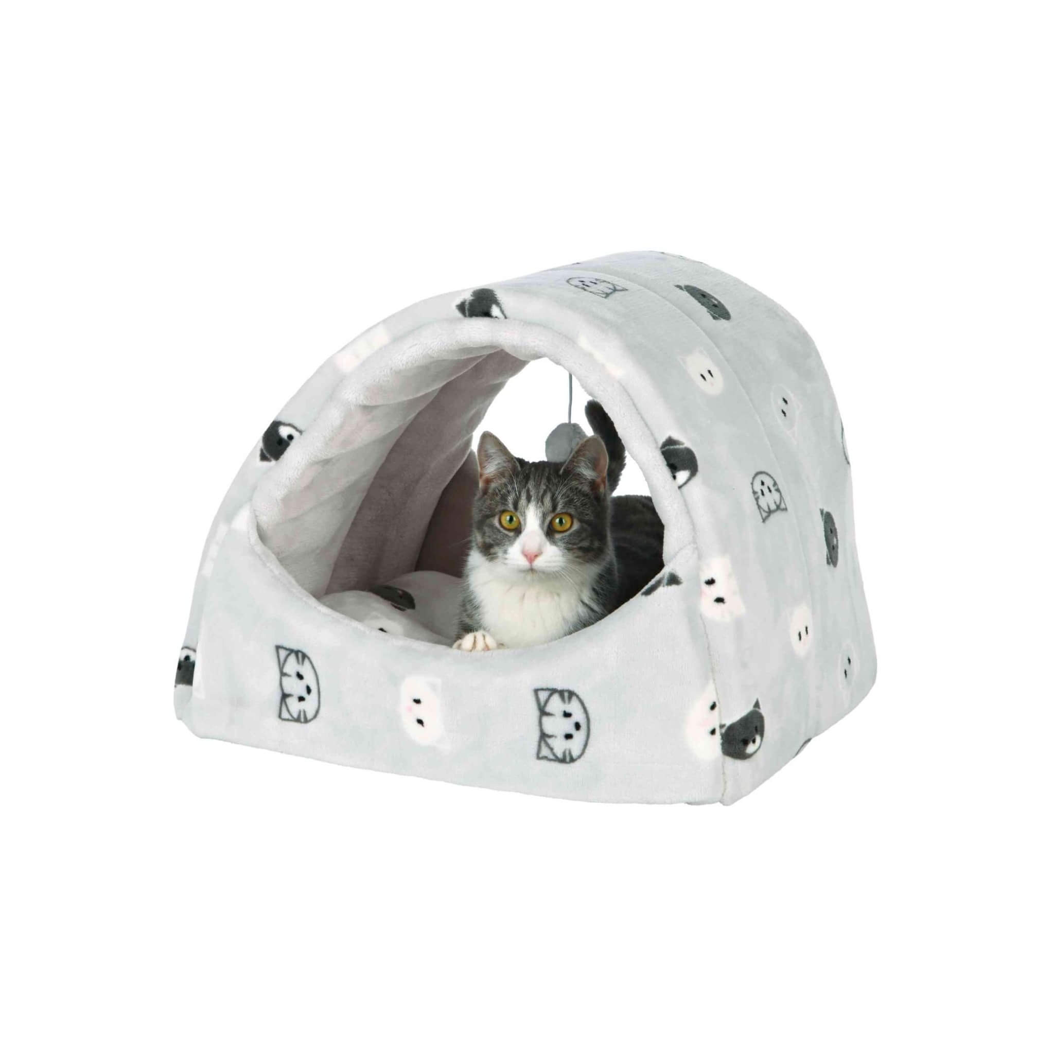 Domek pluszowy Mimi dla kota, szary, 42 × 35 × 35 cm