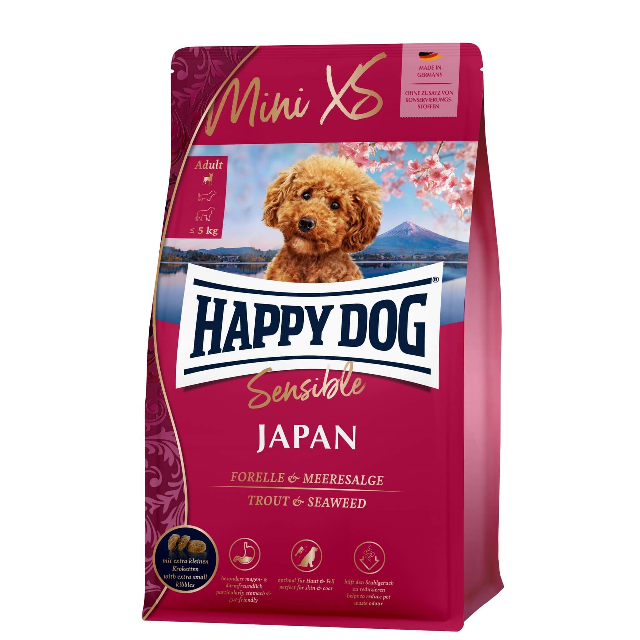 Happy Dog Mini XS Japan – pstrąg i algi, 300 g