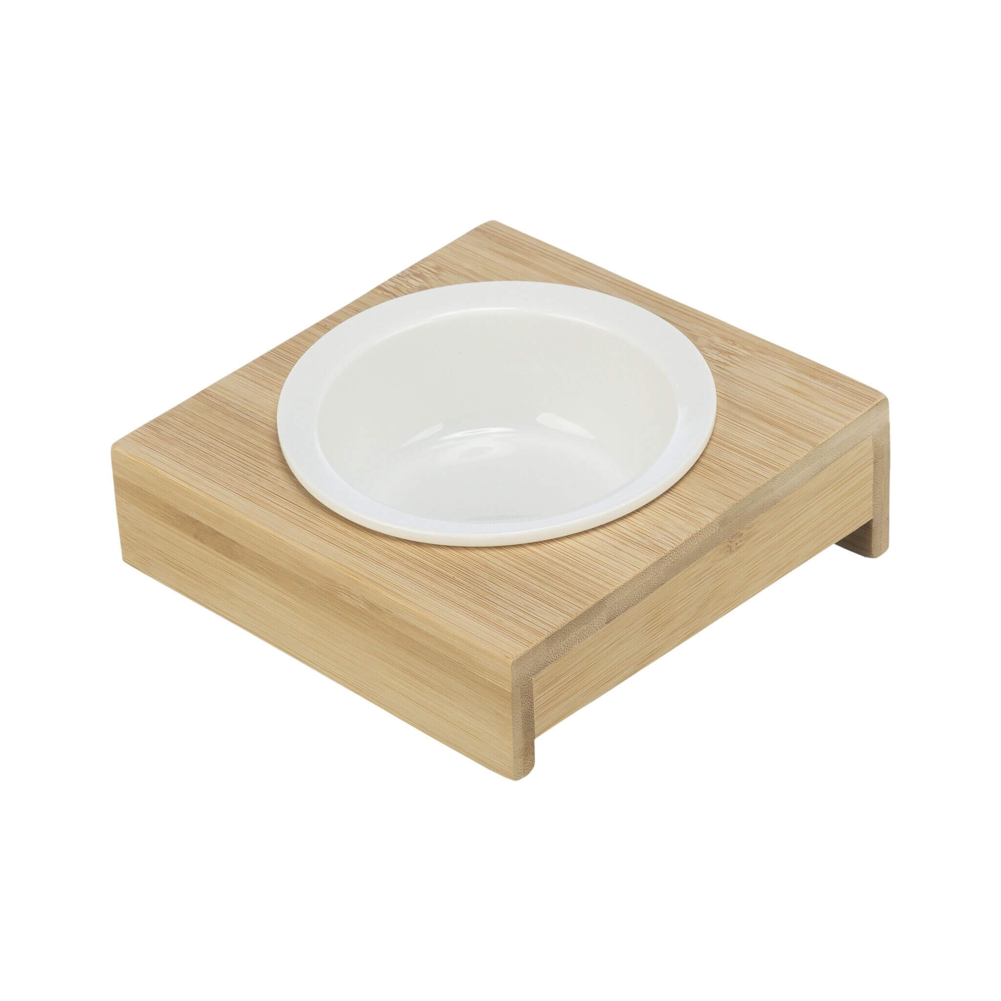 Biała miska ceramiczna na stojaku 0,25 l – bambus