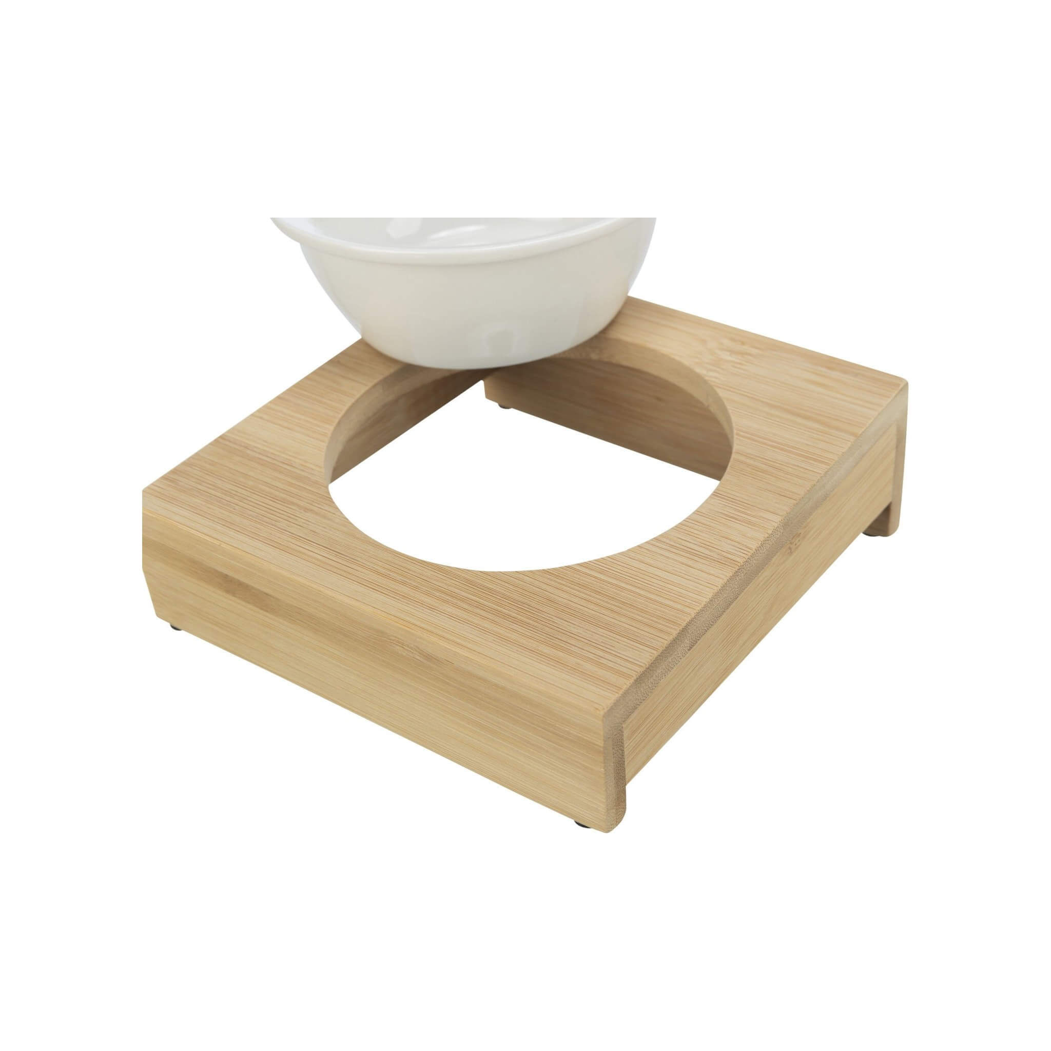 Biała miska ceramiczna na stojaku 0,25 l – bambus