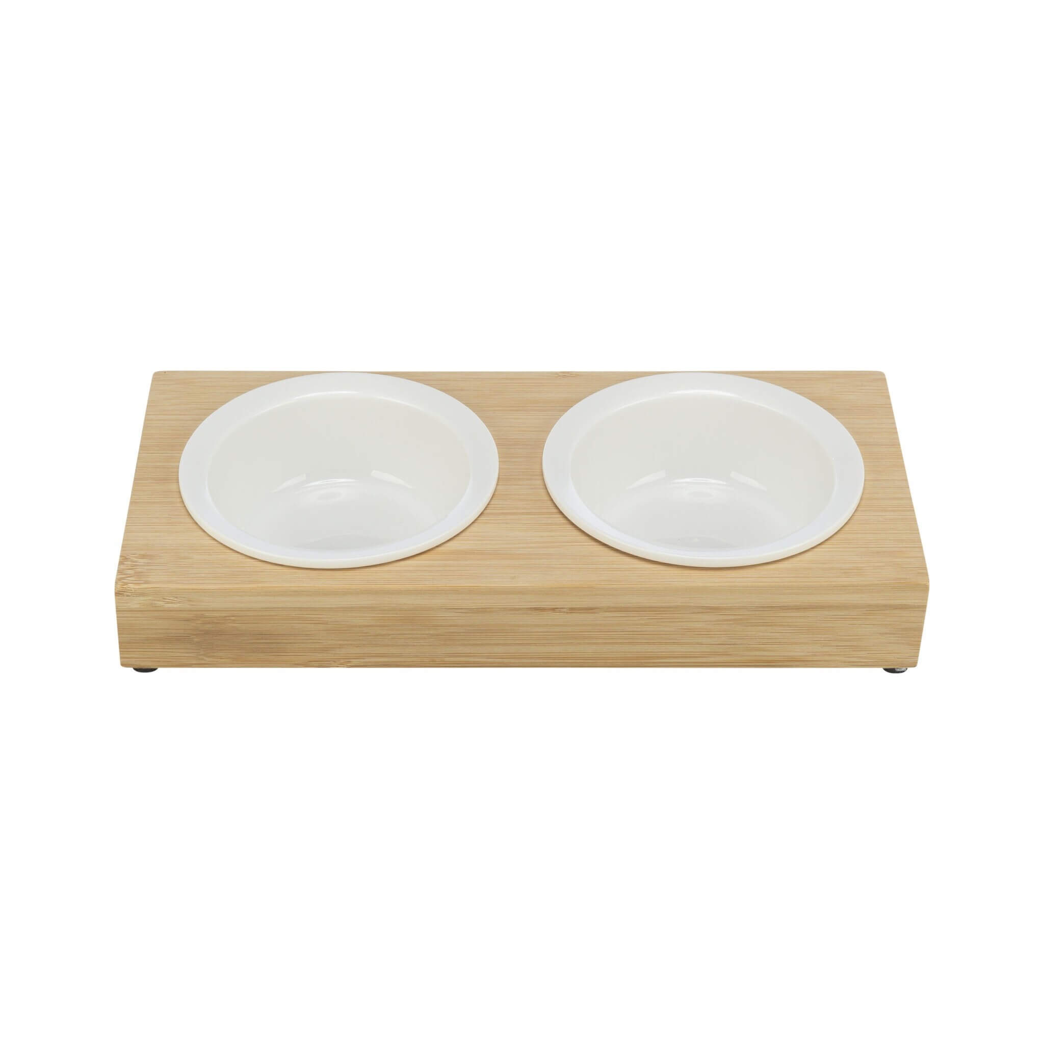 Miski ceramiczne na stojaku 2×0,25L biały/bambus