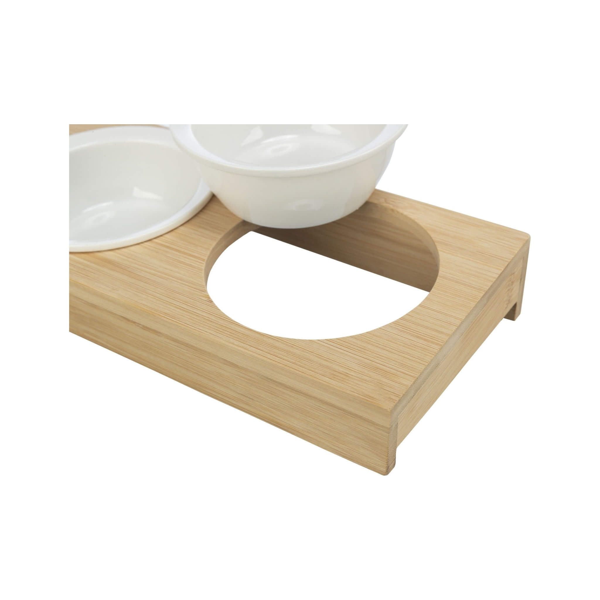 Miski ceramiczne na stojaku 2×0,25L biały/bambus