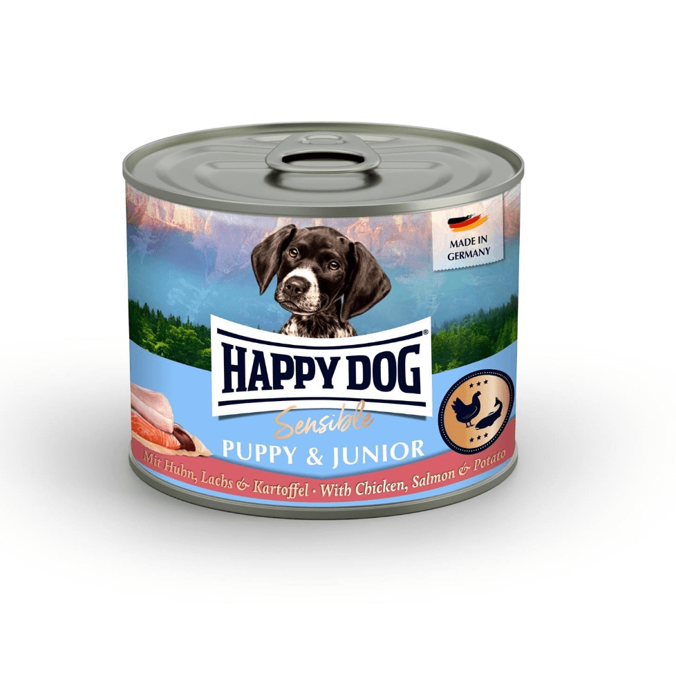 Happy Dog Puppy Junior 200g – Kurczak i Łosoś w Puszce